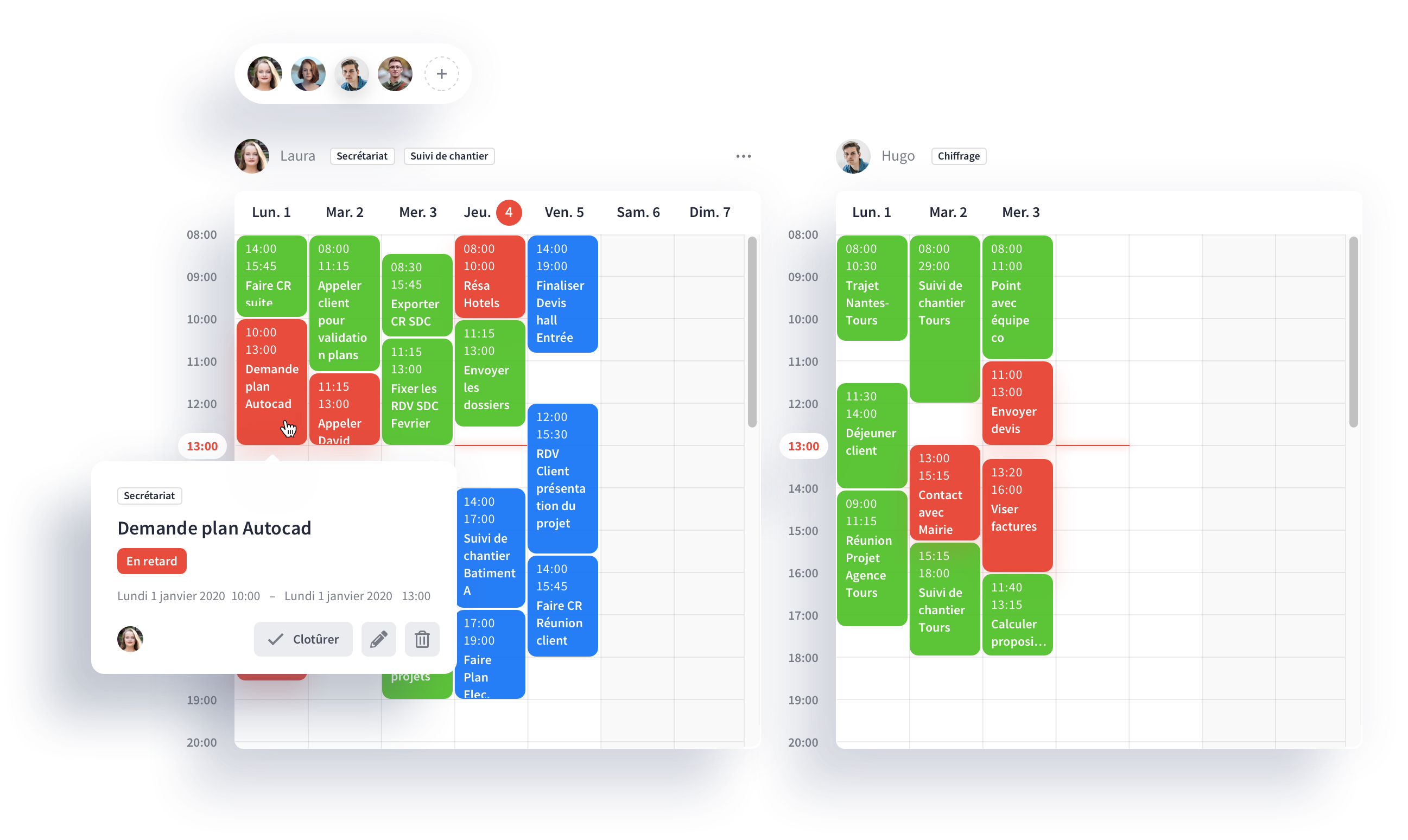 Suivez les agendas des collaborateurs.