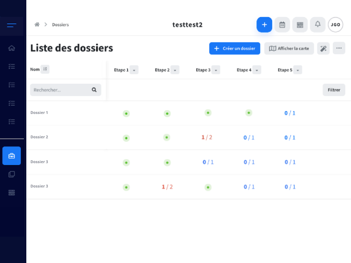 Vue globale des dossiers Oteam